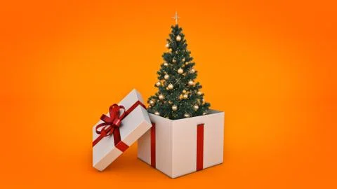 Christmas tree. Gift box concept. 3D rendering Stock Illustration