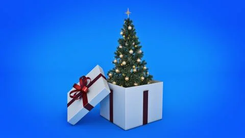 Christmas tree. Gift box concept. 3D rendering Stock Illustration