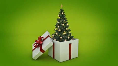 Christmas tree. Gift box concept. 3D rendering Stock Illustration