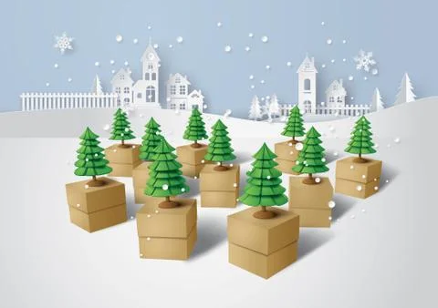 Christmas tree on gift box. Stock Illustration