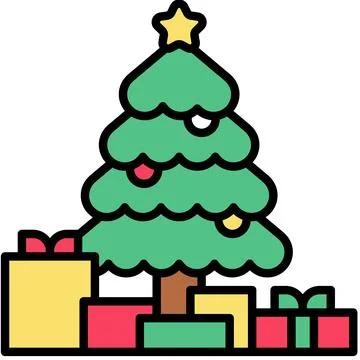 Christmas tree with gift boxes icon, Christmas related vector illustration Illustrazione stock
