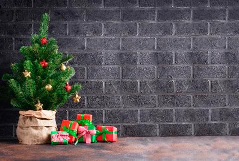 Christmas tree with gift boxes Stock Photos