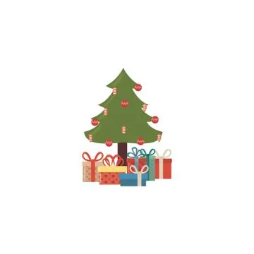 Christmas tree with gift boxes on white background Stock Illustration