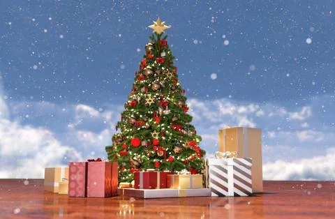 Christmas tree with gift boxes,3d rendering Stock Illustration