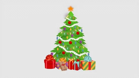 Christmas tree gift falling and animated tree transparent overlay Vidéo 342841778