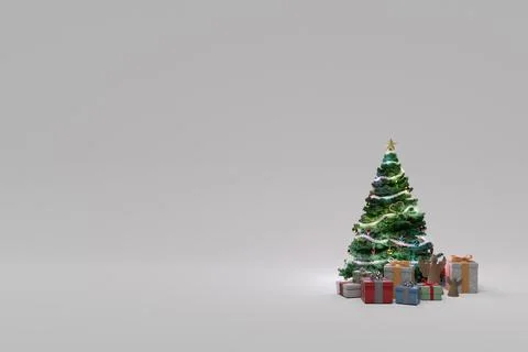 Christmas tree with giftboxes on white background. Stock Photos