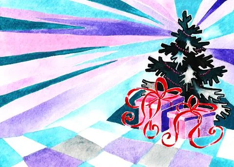 Christmas tree with gifts in boxes Stock Illustration