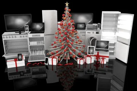 Christmas tree with gifts Technology -   3D illustration 스톡 일러스트