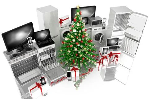 Christmas tree with gifts Technology -   3D illustration Иллюстрация