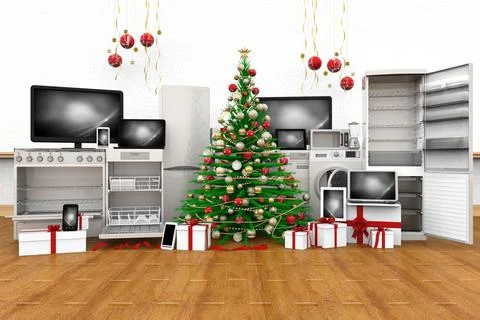 Christmas tree with gifts Technology -   3D illustration 스톡 일러스트