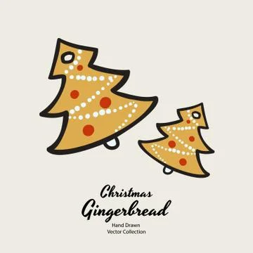 Christmas tree gingerbread biscuits hand drawn vector illustration. Vintage t Stock Illustration