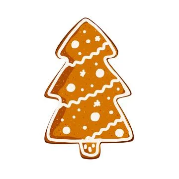 Christmas tree gingerbread cookie isolated on white background, vector illust Stock Illustration