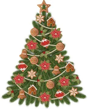 Christmas tree with gingerbreads Stock Illustration
