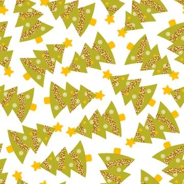 Christmas tree with glitter effect seamless pattern Stock Illustration