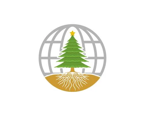 Christmas tree in the globe logo Stock Illustration