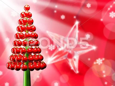 Christmas tree glossy red baubles 3d render Stock Illustration