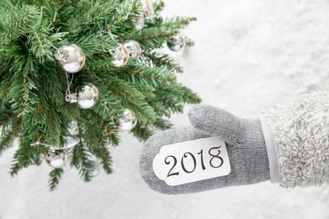 Christmas Tree, Glove, Text 2018 Stock Photos