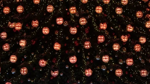 Christmas tree of glowing balls, balls change color red and silver, concept Stock Footage 84332997