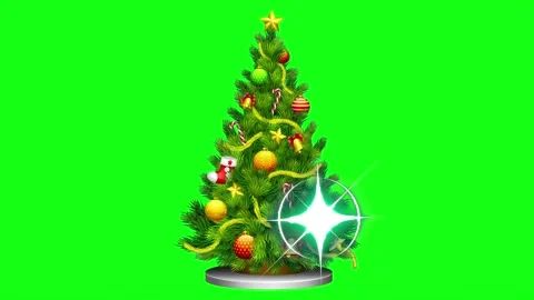 Christmas tree glowing with festive lights on green screen background Stock Footage 320867749