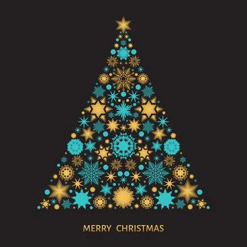 Christmas tree with  gold pattern from snowflakes and Xmas elements. 스톡 일러스트