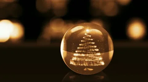 Christmas tree in golden glass ball Stock Footage 12191853