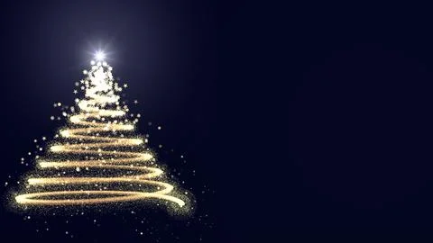 Christmas tree with golden particles on dark background Stock Illustration