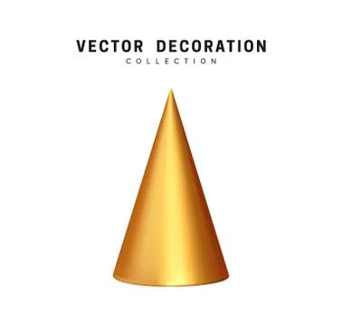 Christmas tree golden sharp cone shapes decorative. Xmas object isolated on w Stock Illustration
