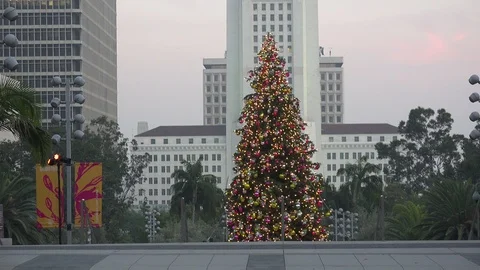 The Christmas tree in Grand Park in downtown Los Angeles Stock Footage