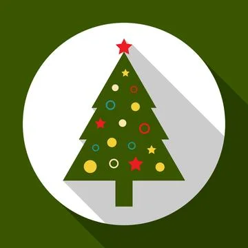 Christmas tree on green background with long shadow. Vector illustration fo.. Stock Illustration