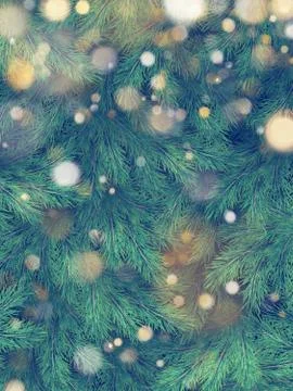 Christmas tree green branches of pine and gold garland lights. EPS 10 Stock Illustration