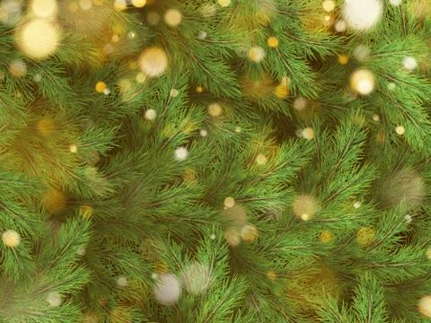 Christmas tree green branches of pine and gold garland lights. EPS 10 Stock Illustration