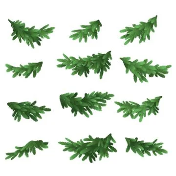 Christmas tree green branches set Stock Illustration