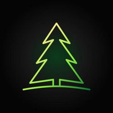 Christmas tree green line vector icon on dark background Stock Illustration