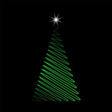 Christmas tree green scribble with star design isolated on black background Stock Illustration