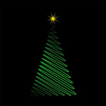 Christmas tree green scribble with star design isolated on black background Stock Illustration