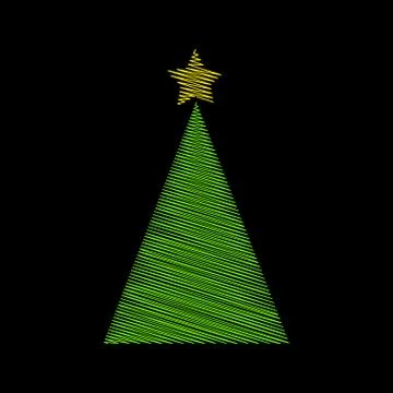 Christmas tree green scribble with star design isolated on black background Stock Illustration