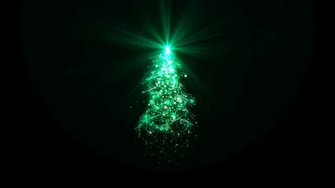 Christmas tree with green shining lights falling snowflakes and stars with alpha Stock Footage 95977162