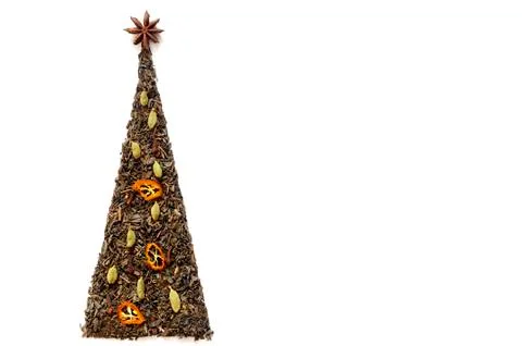 Christmas tree greeting card made of tea Stock Photos