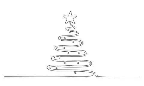 Christmas tree - hand drawing one single continuous line. Vector stock Stock Illustration
