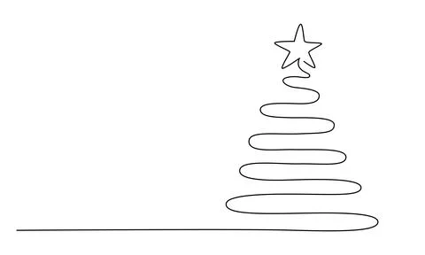 Christmas tree - hand drawing one single continuous line. Vector stock Illustrazione stock