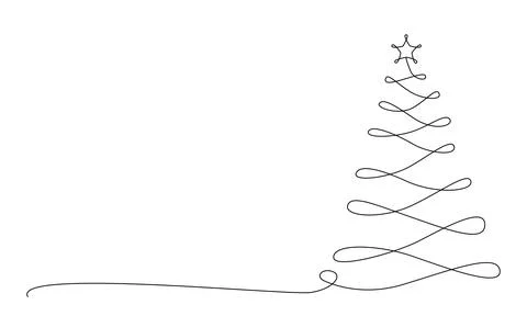 Christmas tree - hand drawing one single continuous line. Vector stock Illustrazione stock