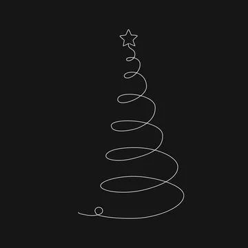 Christmas tree - hand drawing one single continuous line. Vector stock Illustrazione stock
