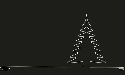 Christmas tree - hand drawing one single continuous line. Vector stock Stock Illustration