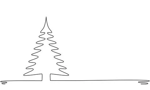 Christmas tree - hand drawing one single continuous line. Vector stock Stock Illustration