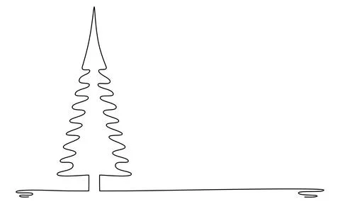 Christmas tree - hand drawing one single continuous line. Vector stock Illustrazione stock