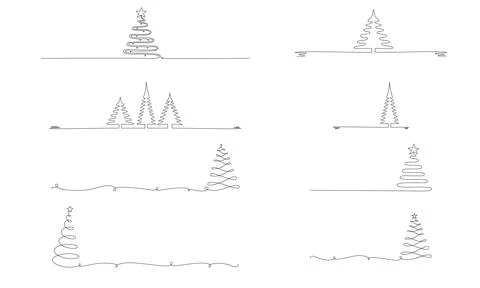 Christmas tree - hand drawing one single continuous line set. Vector stock Stock Illustration