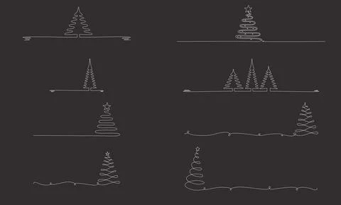 Christmas tree - hand drawing one single continuous line set. Vector stock Stock Illustration