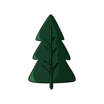 Christmas tree hand drawn in dark green on white background. Stock Illustration