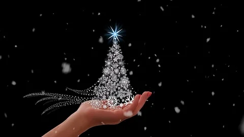Christmas tree in hand with falling snow Cinemagraph Vídeo Stock 120809736