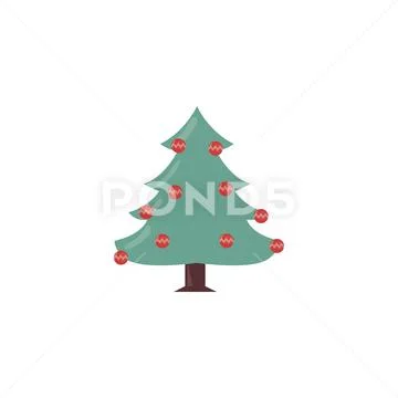 Christmas tree with hanging christmas balls on white background Stock Illustration